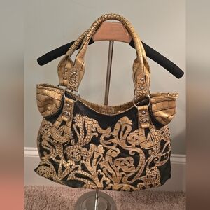 Large Unique Gold and Black Women's Handbag (1206)